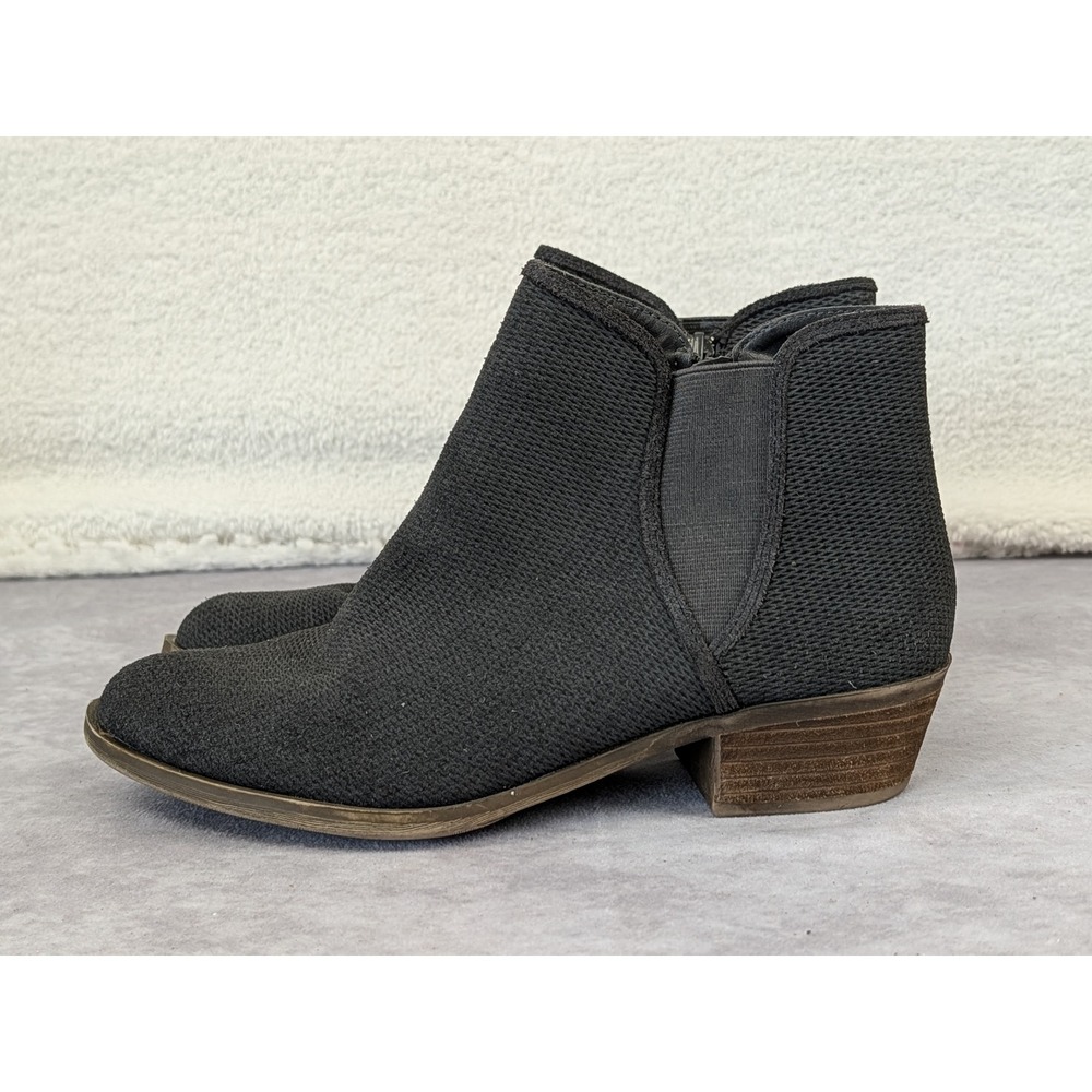 Kensie Gerona Black Textured Ankle Boots Women 8M Zip Low Stacked Block Heel